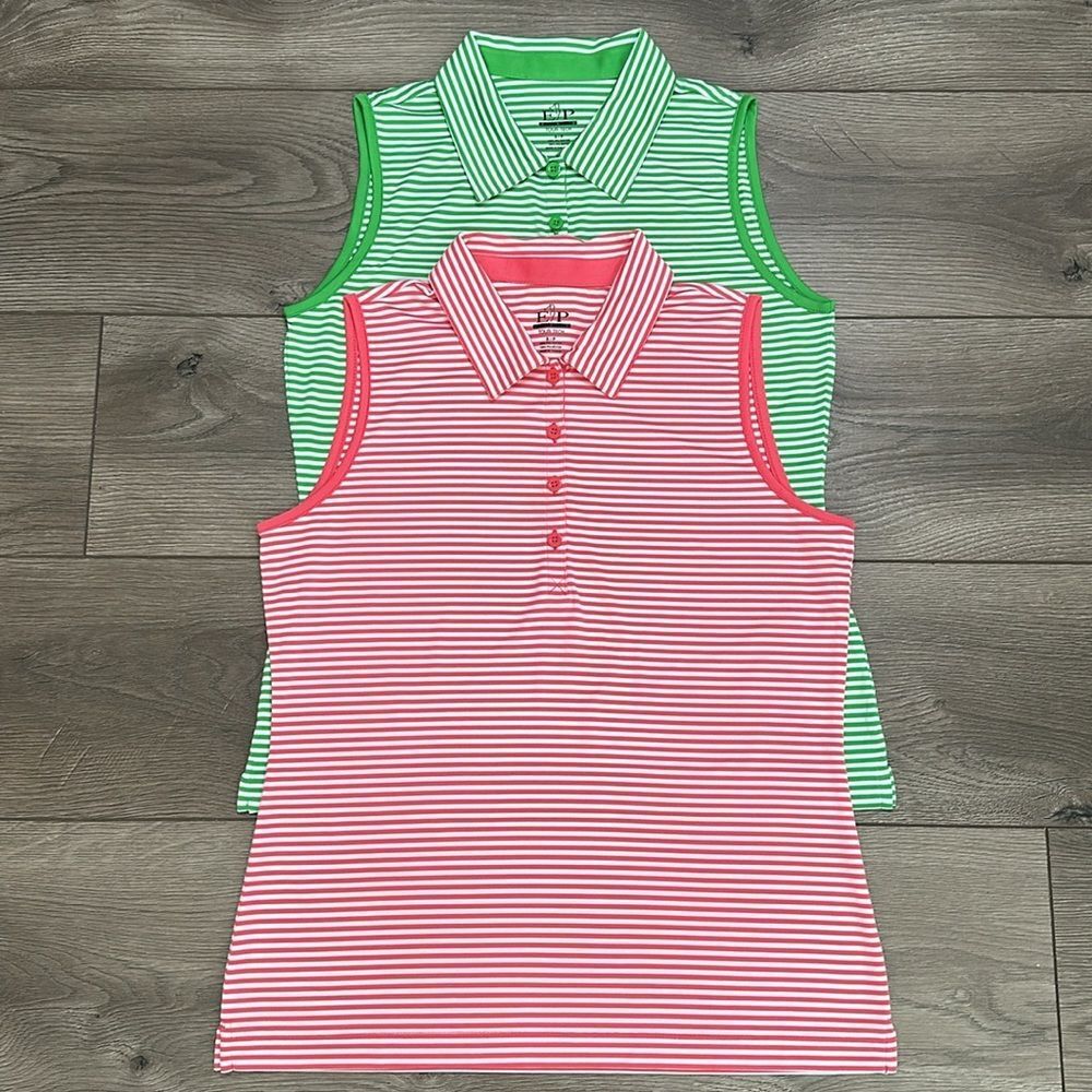 EP Pro Tour Tech Striped Golf Tennis Polos Tank Tops Pink Green Size‎ Small